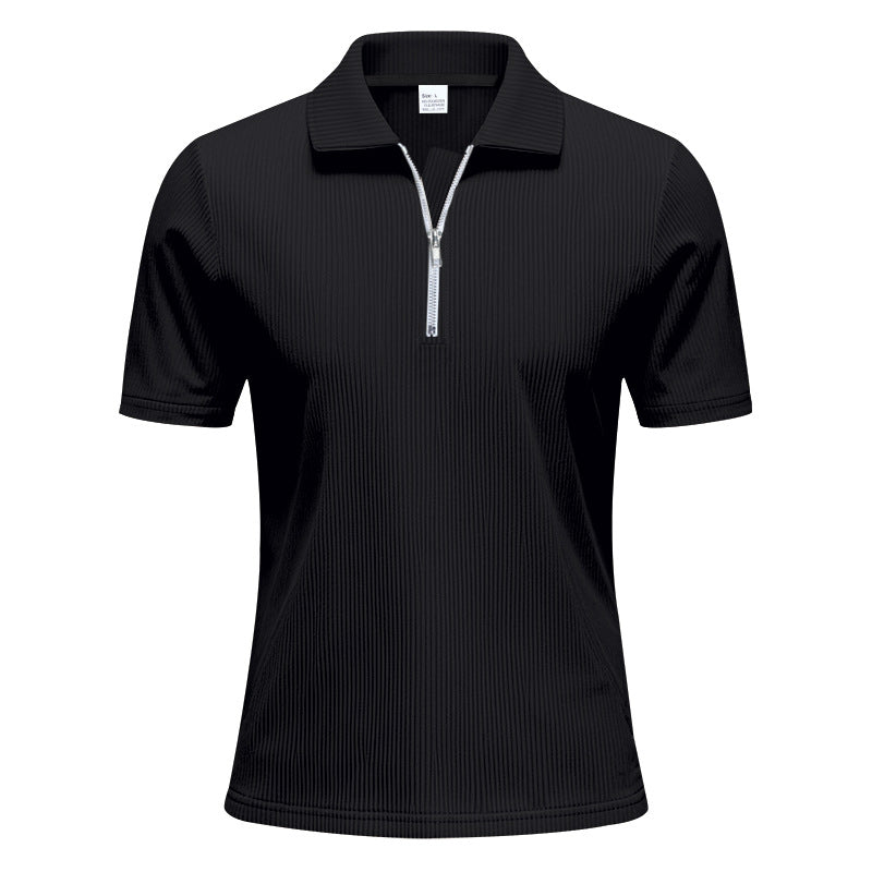 Herren Kurzarm Poloshirt mit Reißverschluss und strukturiertem Design R&B