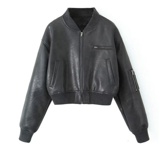 Damen lässige Bomberjacke aus hochwertigem Kunstleder R&B
