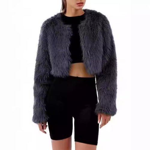 Damen Flauschige Kurzjacke mit offenem Schnitt R&B