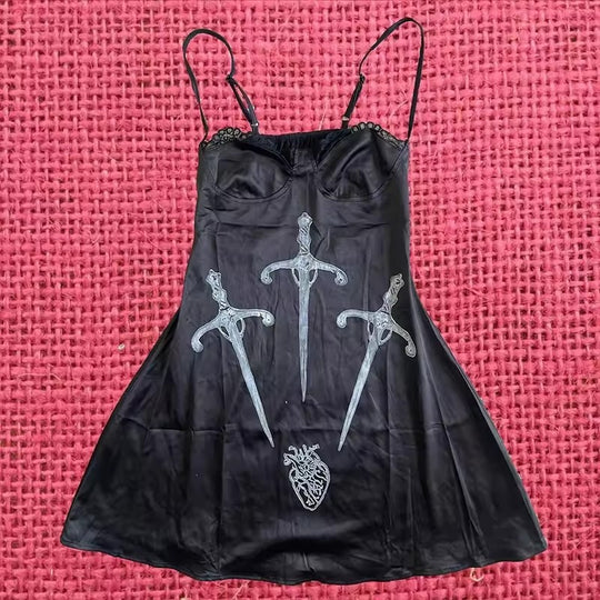 Damen Verspieltes Satin-Kleid mit Kunstgrafiken R&B
