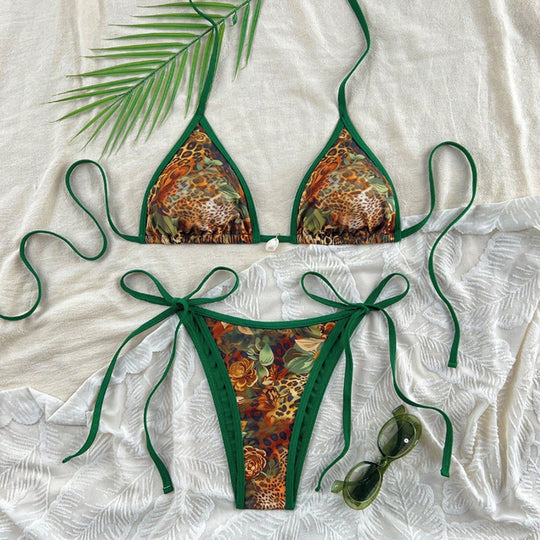Damen Triangel-Bikini mit animalischem Muster und seitlichen Krawatten R&B
