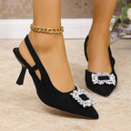 Damen Slingback High Heel Sandalen mit dekorativem Schmuckelement und elegantem Design