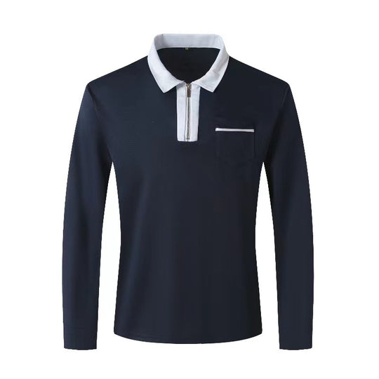 Herren nan elegantes Langarm-Poloshirt mit markantem Stehkragen Metall-Kurzreißverschluss und Brustleistentasche R&B
