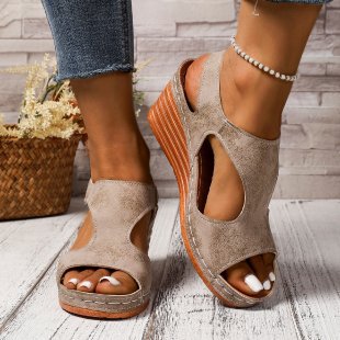 Damen Wedge-Sandalen mit elastischem Riemen und attraktiver Cut-Out-Optik R&B