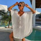 Damen lässiger Strandüberwurf mit V-Ausschnitt und fransigen Details R&B