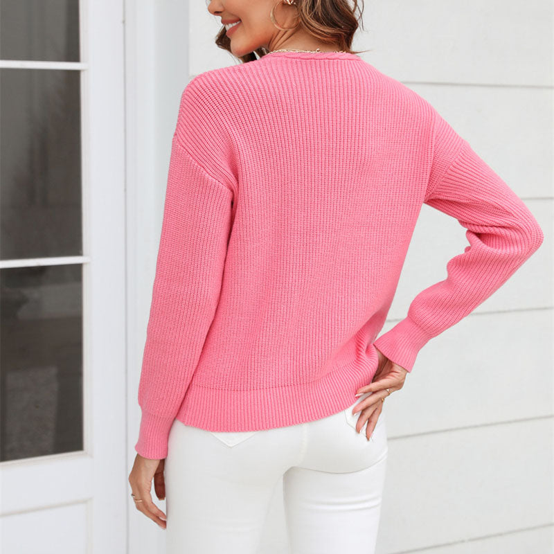 R&B | Schlichter Einfarbiger Strickpullover Mit Rundhals