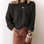 Damen Weites Strickoberteil mit Schneckenstruktur und weitem Ausschnitt R&B