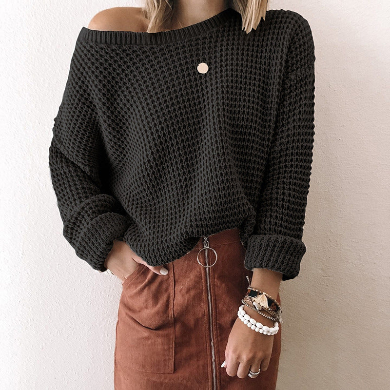Damen Weites Strickoberteil mit Schneckenstruktur und weitem Ausschnitt R&B