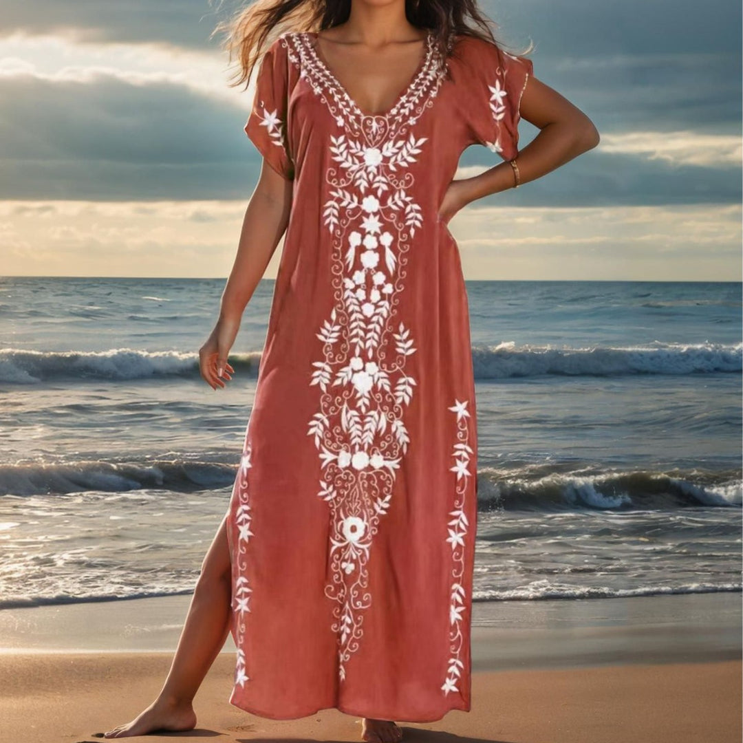 Damen eleganter Strandüberwurf mit filigranem Stickereidesign R&B