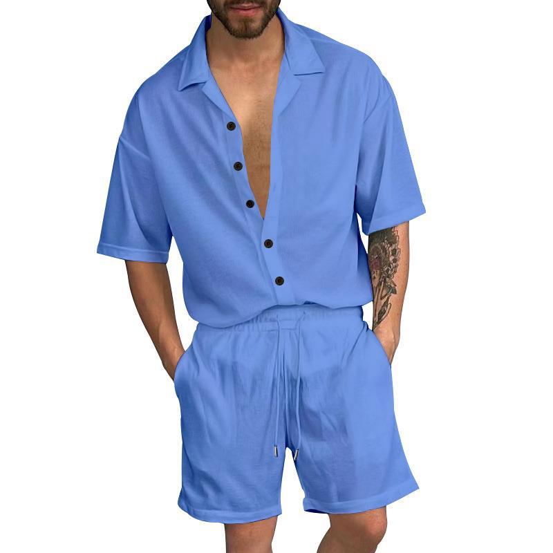 Herren Freizeit-Set mit lässigem Kurzarmhemd und elastischen Shorts R&B