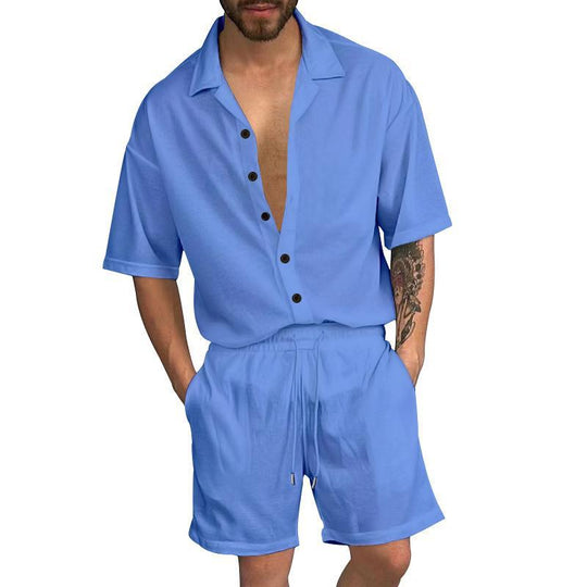 Herren Freizeit-Set mit lässigem Kurzarmhemd und elastischen Shorts R&B