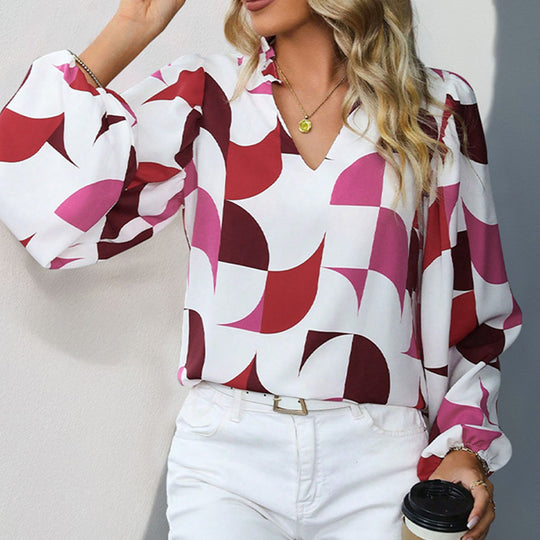 Damen Bluse mit verspieltem geometrischen Muster und lockerem Schnitt R&B