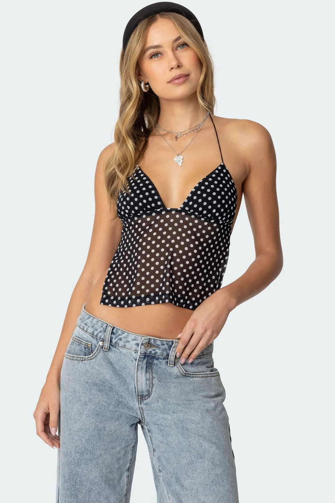 Damen Polka Dot Top mit zarten Trägern und figurbetontem Schnitt R&B