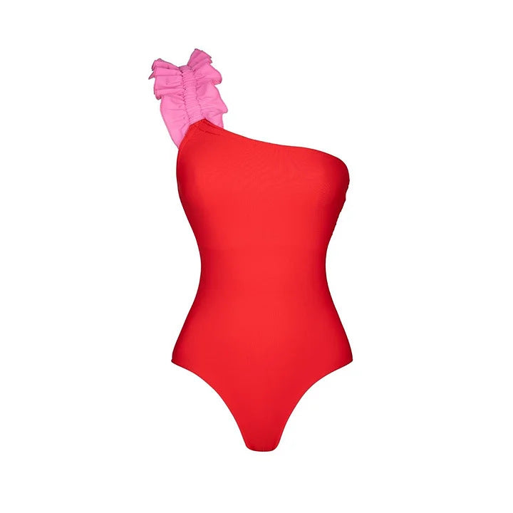 Damen Einseitiger Badeanzug mit Rüschendetails R&B
