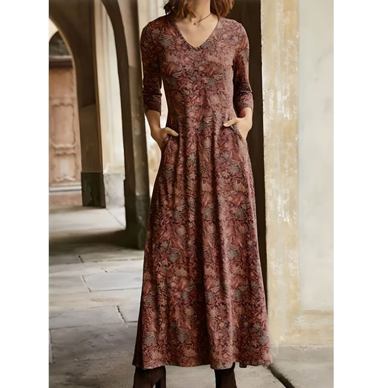 Damen Maxikleid mit dekorativen Mustern und praktischen Taschen R&B