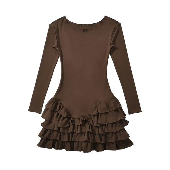 Damen Ballettkleid mit Rüschensaum und langen Ärmeln R&B
