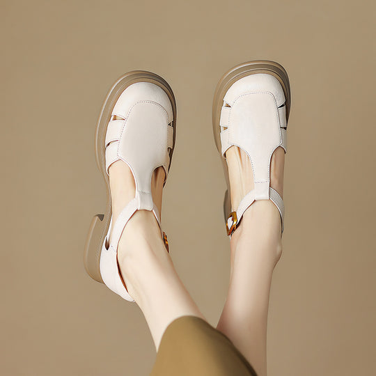 Damen Plateau-Sandalen im eleganten T-Strap Design mit modischem Verschluss R&B
