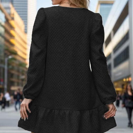 Damen lässiges Sweatkleid mit Puffärmeln und Volantdetails R&B