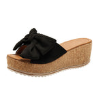 Damen Plattform-Sandalen mit modischem Leopardenmuster und eleganter Schleife R&B