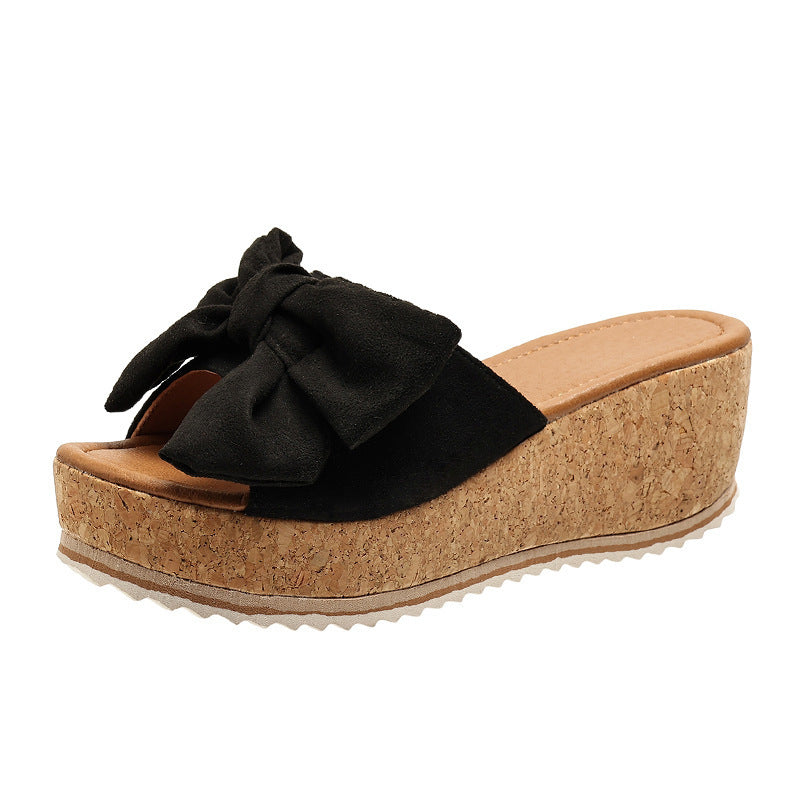 Damen Plattform-Sandalen mit modischem Leopardenmuster und eleganter Schleife R&B