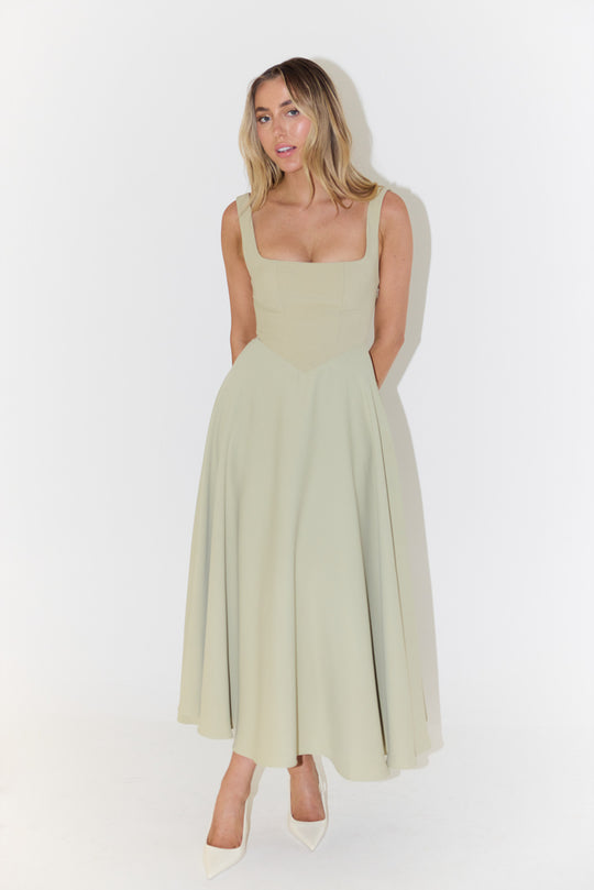 Damen A-Linien Maxikleid mit quadratischem Ausschnitt und fließendem Stoff R&B