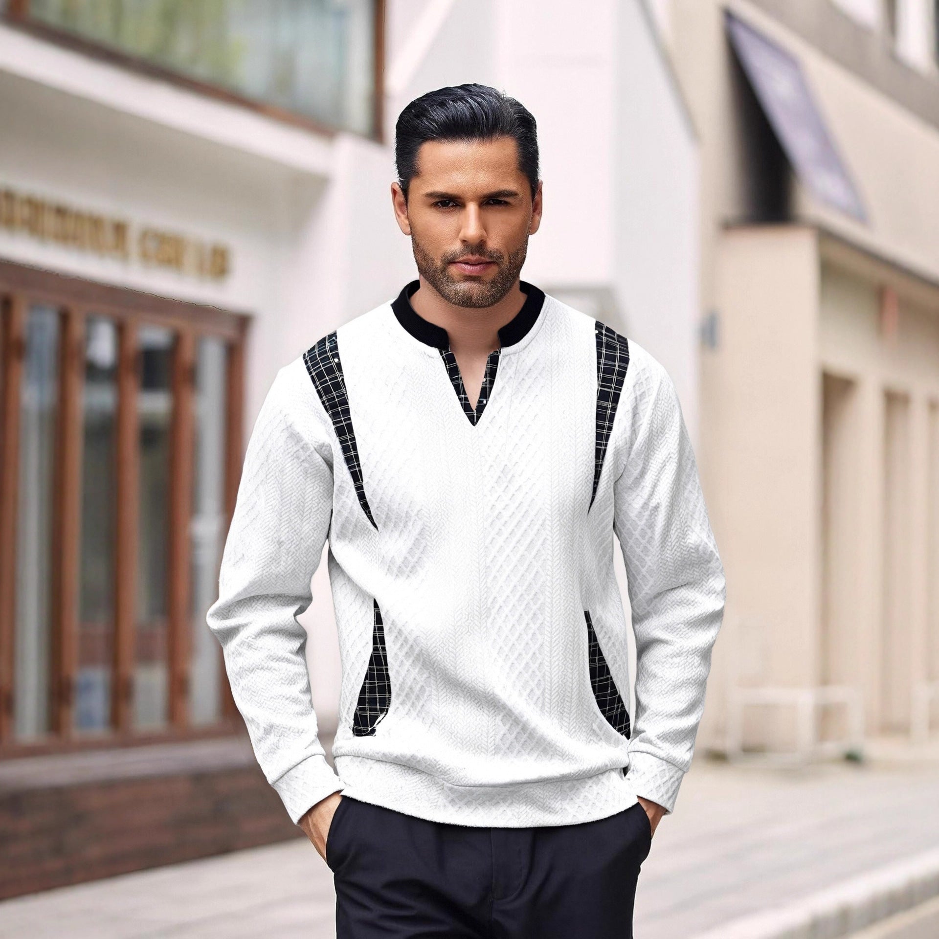 Herren Strickpullover mit modischen Karoelementen R&B