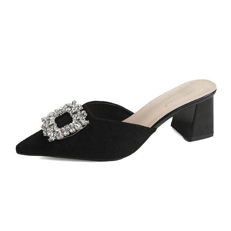 Damen elegante Mules mit funkelndem Schmuckdetail R&B