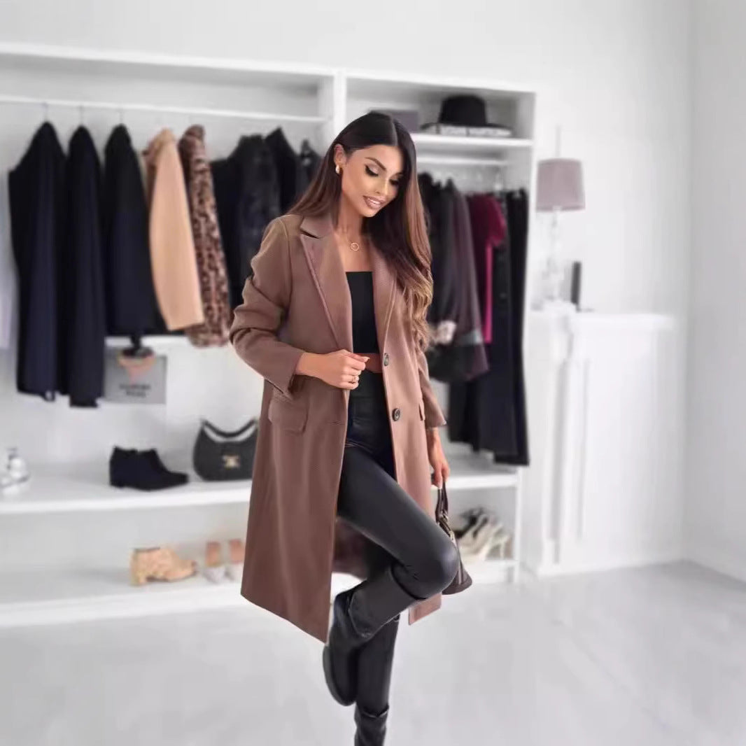Damen Modischer Wollmantel mit zeitlosem Schnitt und strukturiertem Revers R&B