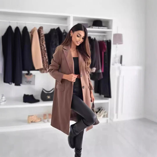 Damen Modischer Wollmantel mit zeitlosem Schnitt und strukturiertem Revers R&B