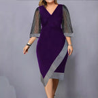 Damen Elegantes Cocktailkleid mit transparenten Puffärmeln und asymmetrischem Saum R&B