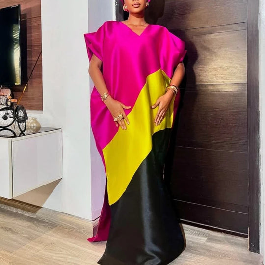 Damen asymmetrisches Kaftan-Kleid mit voluminösen Ärmeln R&B