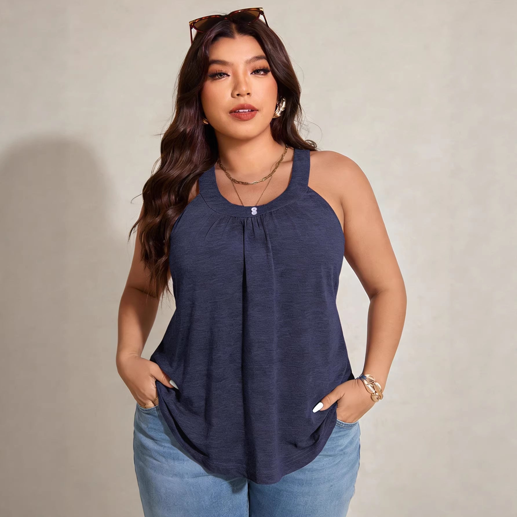 Damen lässiges Trägershirt mit raffinierter Raffung R&B