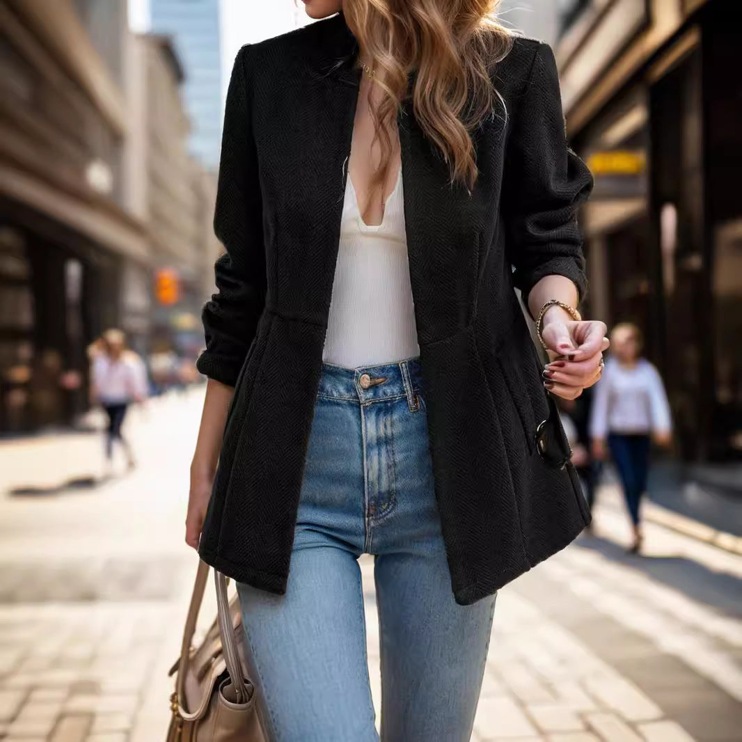 Damen eleganter Blazer mit Wabenstruktur und tailliertem Schnitt R&B