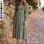 Damen Maxikleid mit schickem Smock-Oberteil und voluminösen Puffärmeln R&B