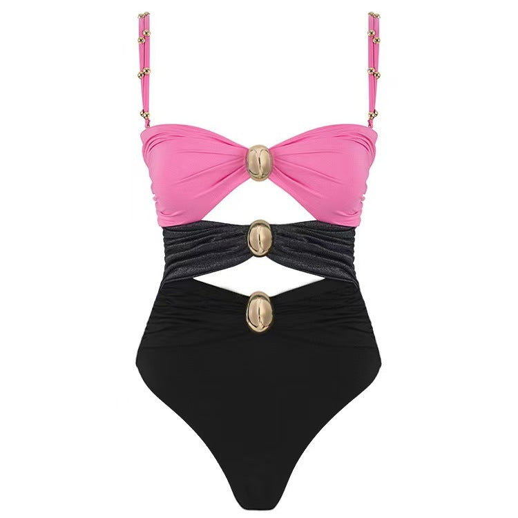 Damen Einteiler-Badeanzug mit modischen Schnürdetails und schicker Strandmaxiröcke R&B