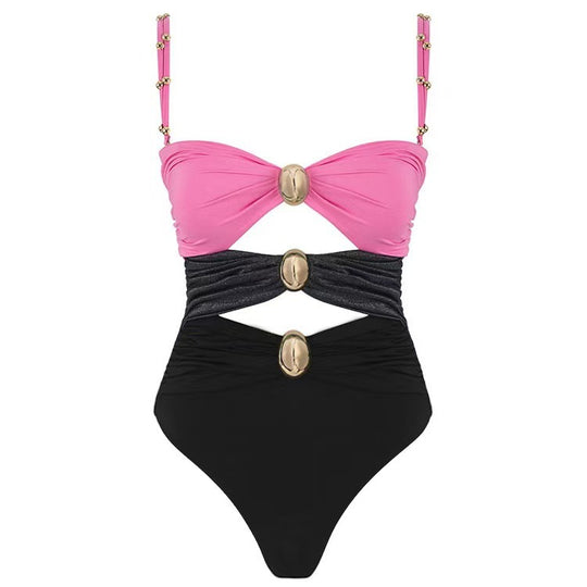 Damen Einteiler-Badeanzug mit modischen Schnürdetails und schicker Strandmaxiröcke R&B