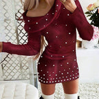 Damen elegantes und trendiges Minikleid mit asymmetrischem Ausschnitt R&B