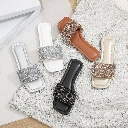 Damen elegante Strass-Pantoletten R&B