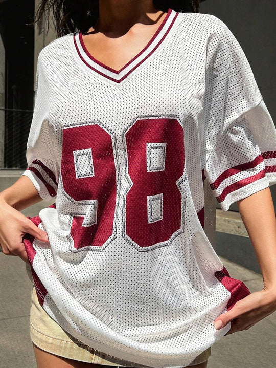 Damen Sportliches Fußballtrikot mit luftiger Netzstruktur und V-Ausschnitt R&B