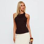 Damen ärmelloses Oberteil mit elegantem Halsschnitt und figurbetonter Silhouette R&B