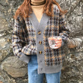 Damen Karierte Strickjacke mit Vintage-Knöpfen R&B