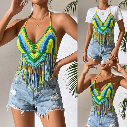 Damen gehäkeltes Crop-Top mit Fransen R&B
