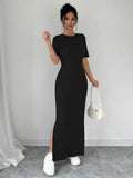 Damen Maxikleid aus weichem Baumwollmix mit Seitenschlitz