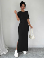 Damen Maxikleid aus weichem Baumwollmix mit Seitenschlitz