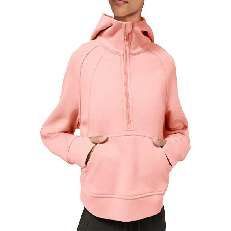 Damen sportlicher Fleece-Hoodie mit halbem Reißverschluss R&B