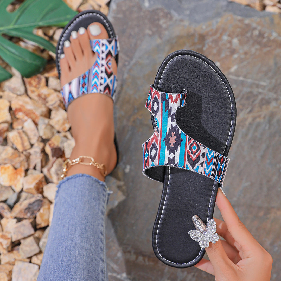 Damen Riemchen-Pantoletten mit buntem Design und komfortabler Sohle R&B