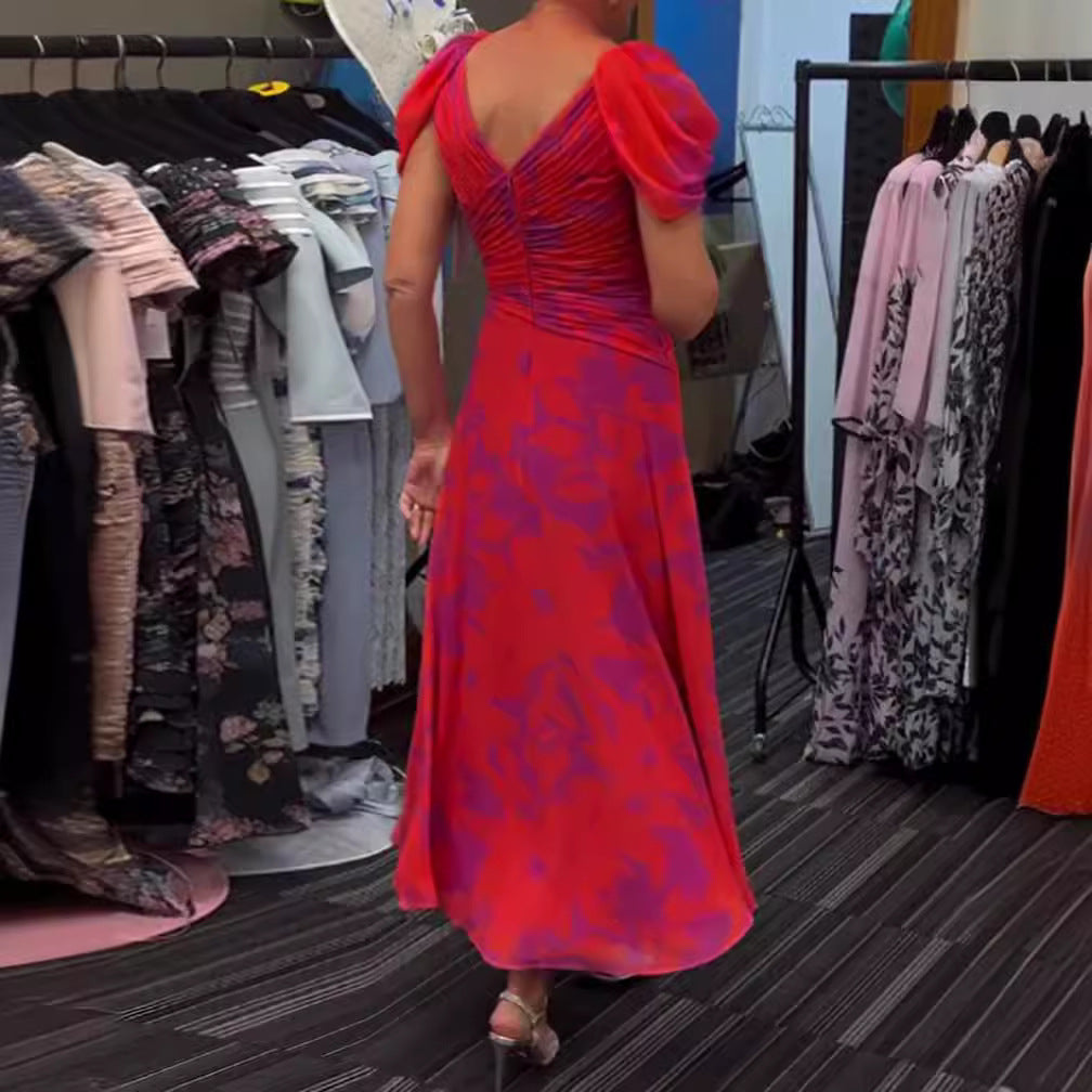 Damen Maxikleid mit dekorativer Wickeloptik und voluminösen Ärmeln Heidi-Mode