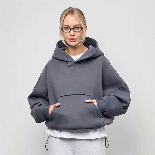 Damen lässiger Oversize-Hoodie mit Kängurutasche und weichem Innenfutter R&B