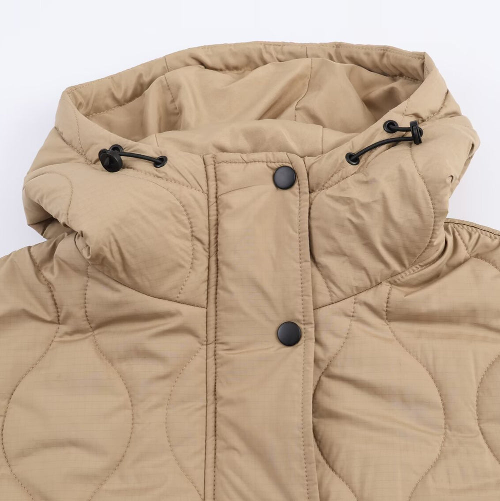 Damen gesteppte Übergangsjacke mit Kapuze und großen Taschen R&B