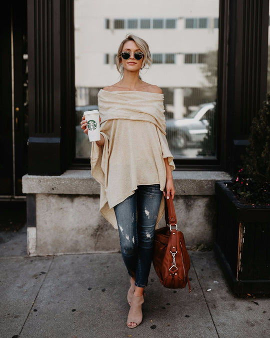 Damen lässiger Poncho mit asymmetrischem Saum R&B